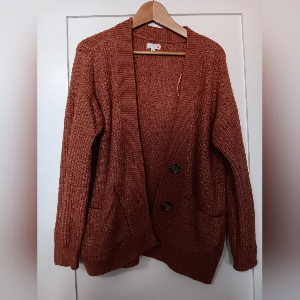 Rust Knit Cardigan with Button Detail